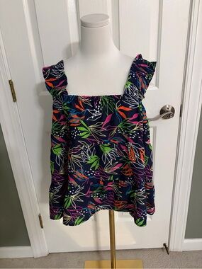 THML Neon Floral Tiered Ruffle Sleeve Top Size Large
